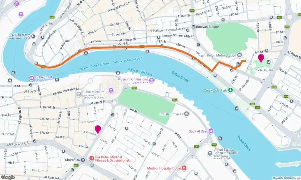 Union Metro Station to Bur Dubai route map