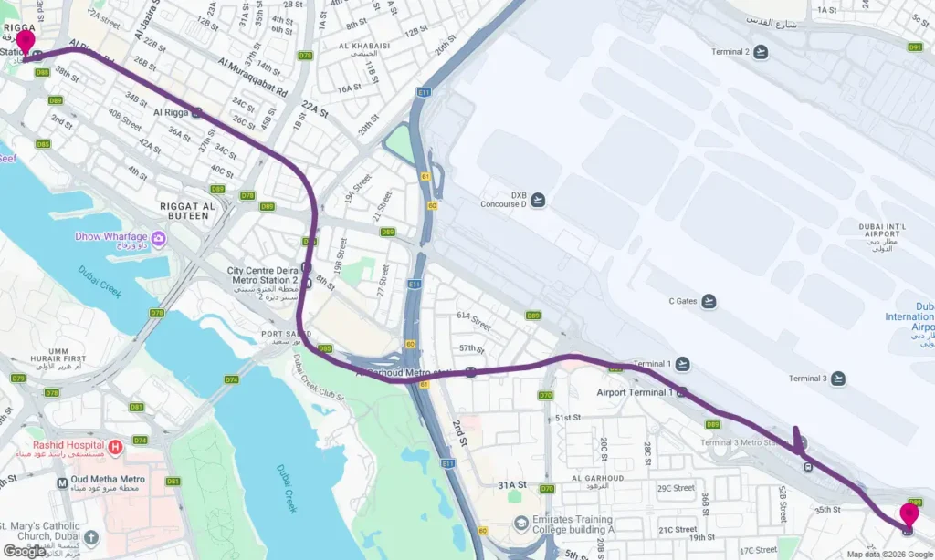 Union to Emirates Metro Station Route Map