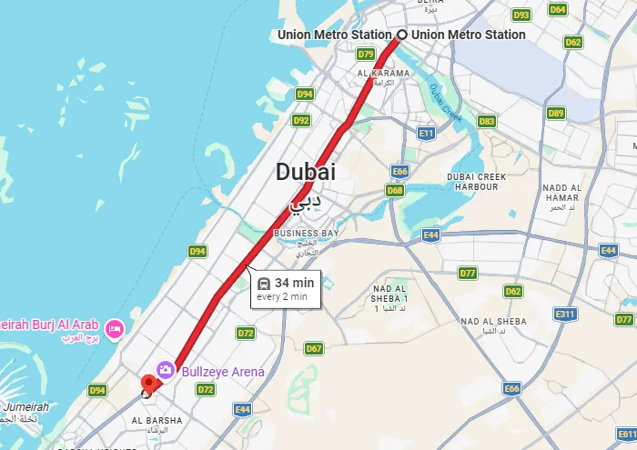 union metro station to mall of emirates map