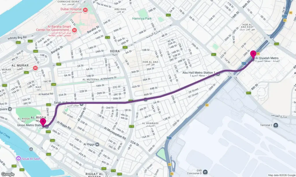 Union to Al Qiyadah Metro Station Routes Map